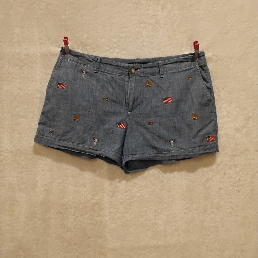 Polo Ralph Lauren Blue Jean Shorts with Flag Details